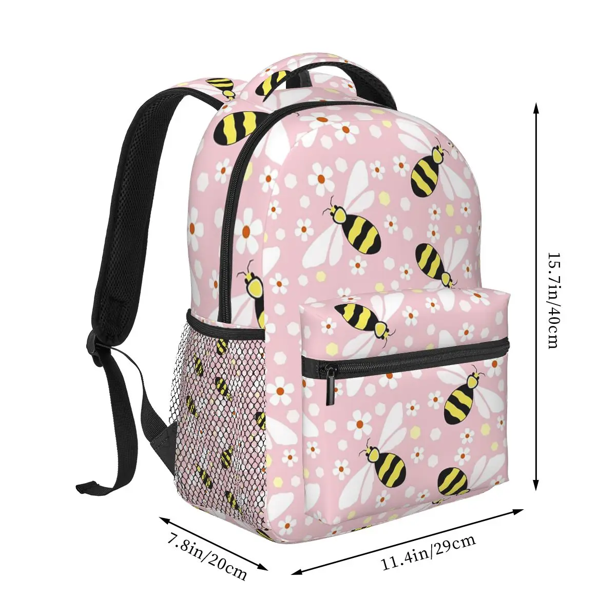 Pink Background Bee And Daisy Backpack Hot Sale Daypack Large Capacity Boys Girls BookBag School Bag Shoulder Bags for Men Women