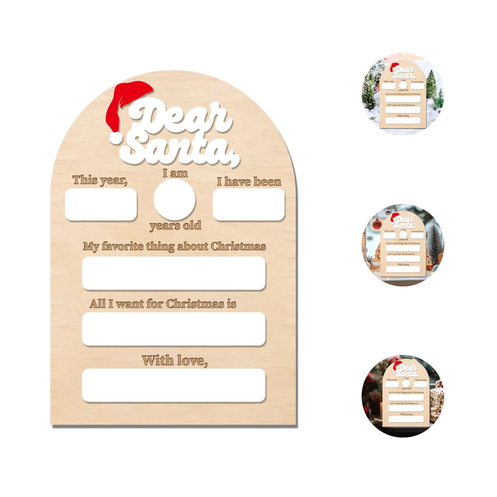 Reusable Dear Santa Christmas Wish Board - Wooden Dry Erase Sign for Kids, Personalized Xmas Decor with Santa Hat & Gingerbread