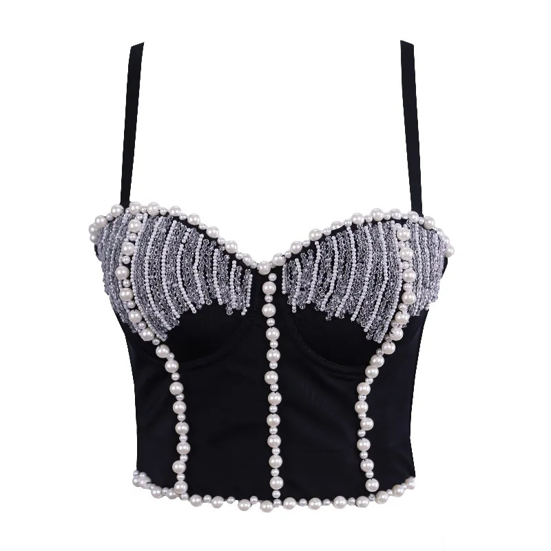 

Beading Diamond bustier bra for Women Performance Clothing Gathered push up bra Luxury camisole Tank Top Y4375