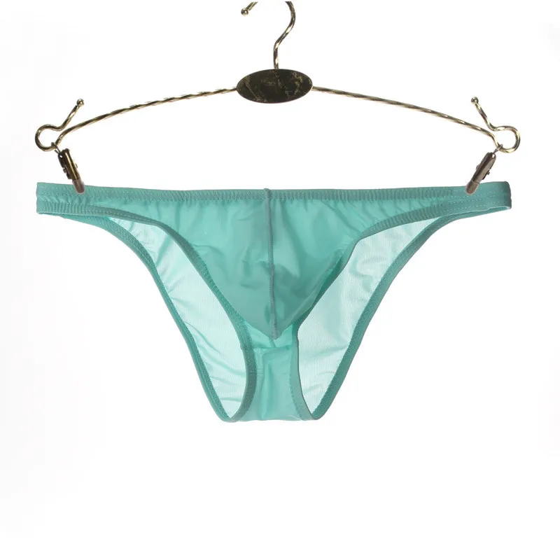 

Men Erotic Brief Underwear Gay Sexy Low Waist U Convex Pouch Mankini Ice Silk Elastic Quick Dry Transparent Open Buttock Panties