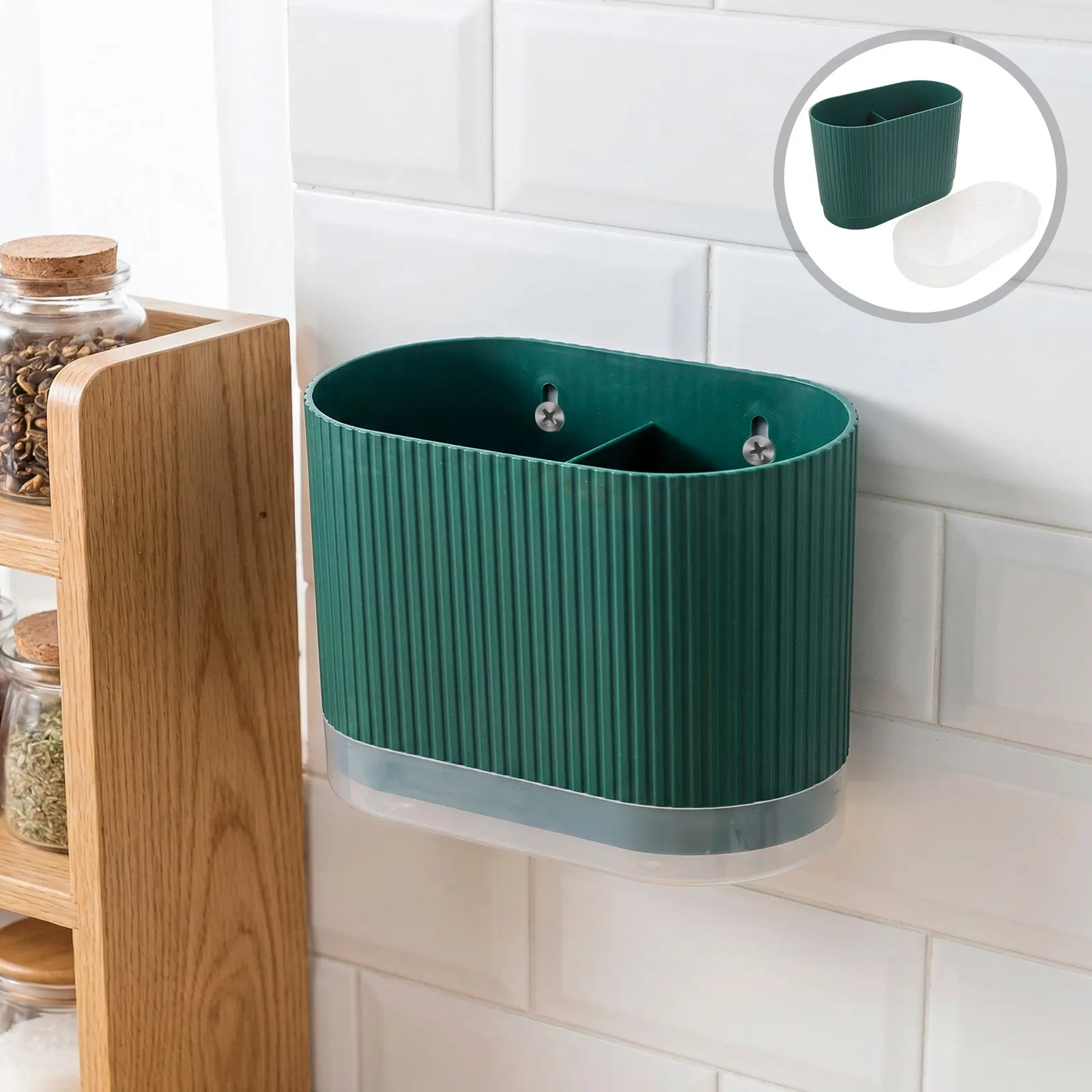 Divided Cutlery Organizer Utensil Drying Holder Detachable Drain Tray for Kitchen Sink Side Countertop Wall Mount Utensil Drying