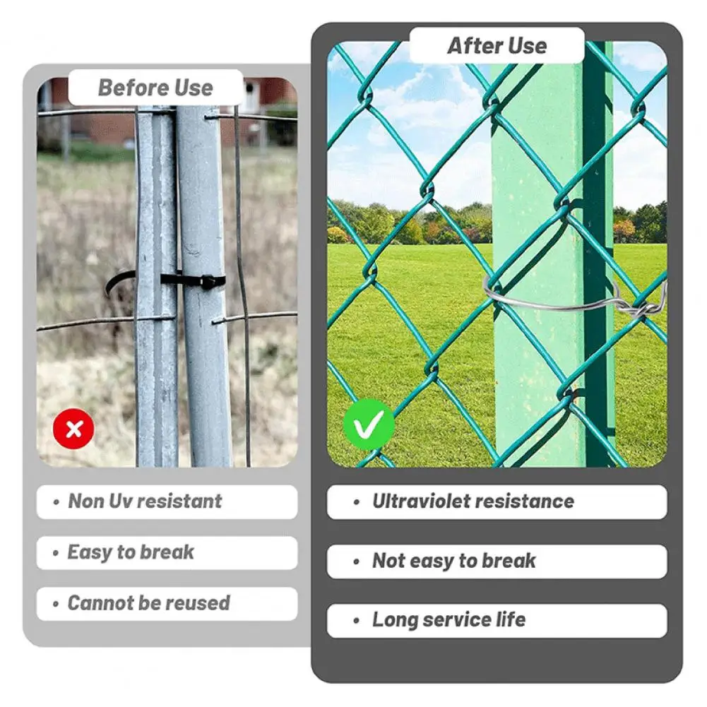 Rust-resistant Fence Ties Adjustable Length Fence Ties Heavy Duty Chain Link Fence Wire Ties for Posts Rails Stainless Steel