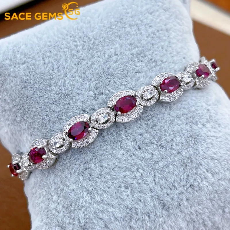 

SACEGEMS New Arrival 925Sterling Silver 4*6MM Natual Garnet Gemstone Bracelrts for Women Engagement Cocktail Party Fine Jewelry