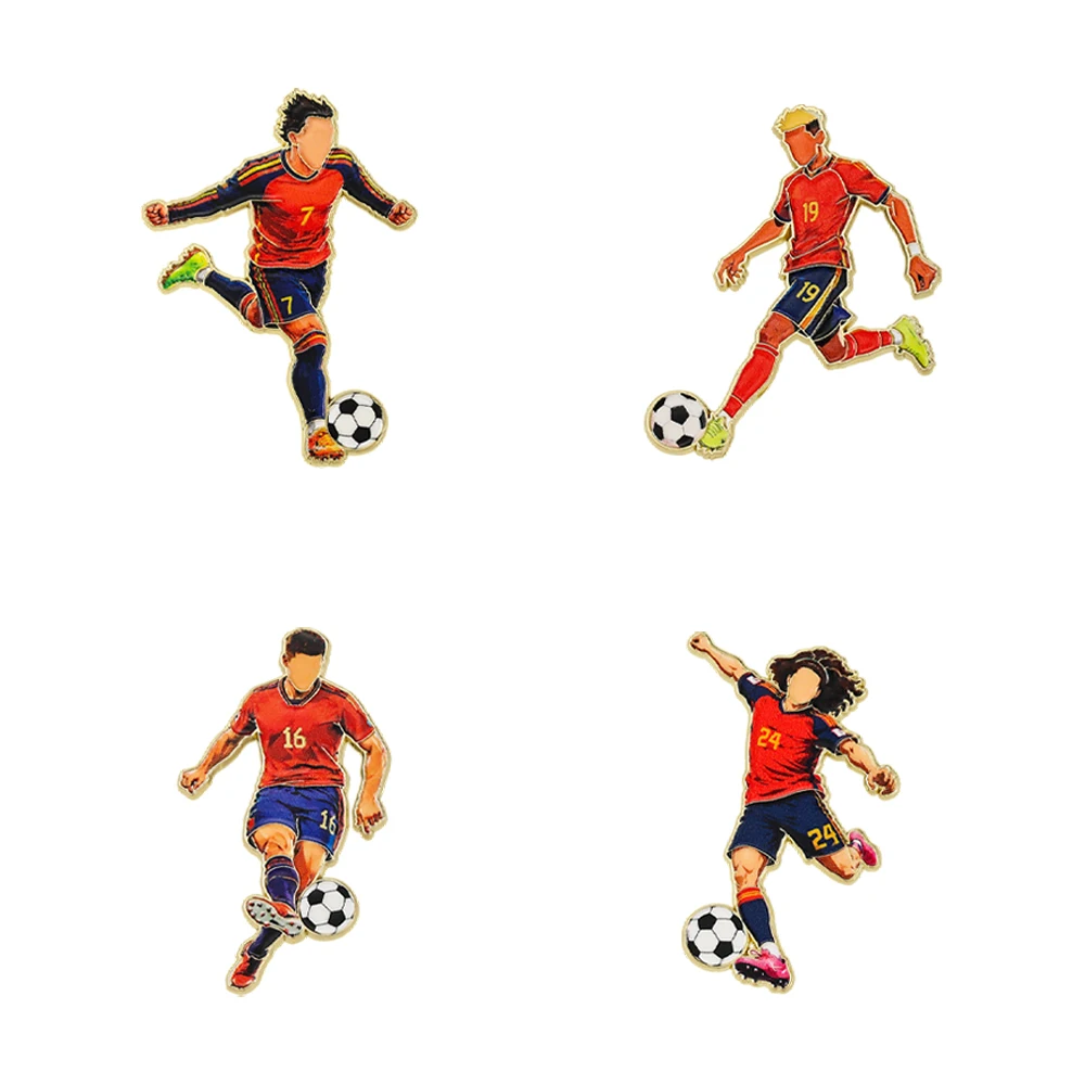 4pcs Spain Soccer Team Enamel Lapel Pins Set Champion Athlete Brooch Badges Sports Fan Souvenir Clothing Gifts
