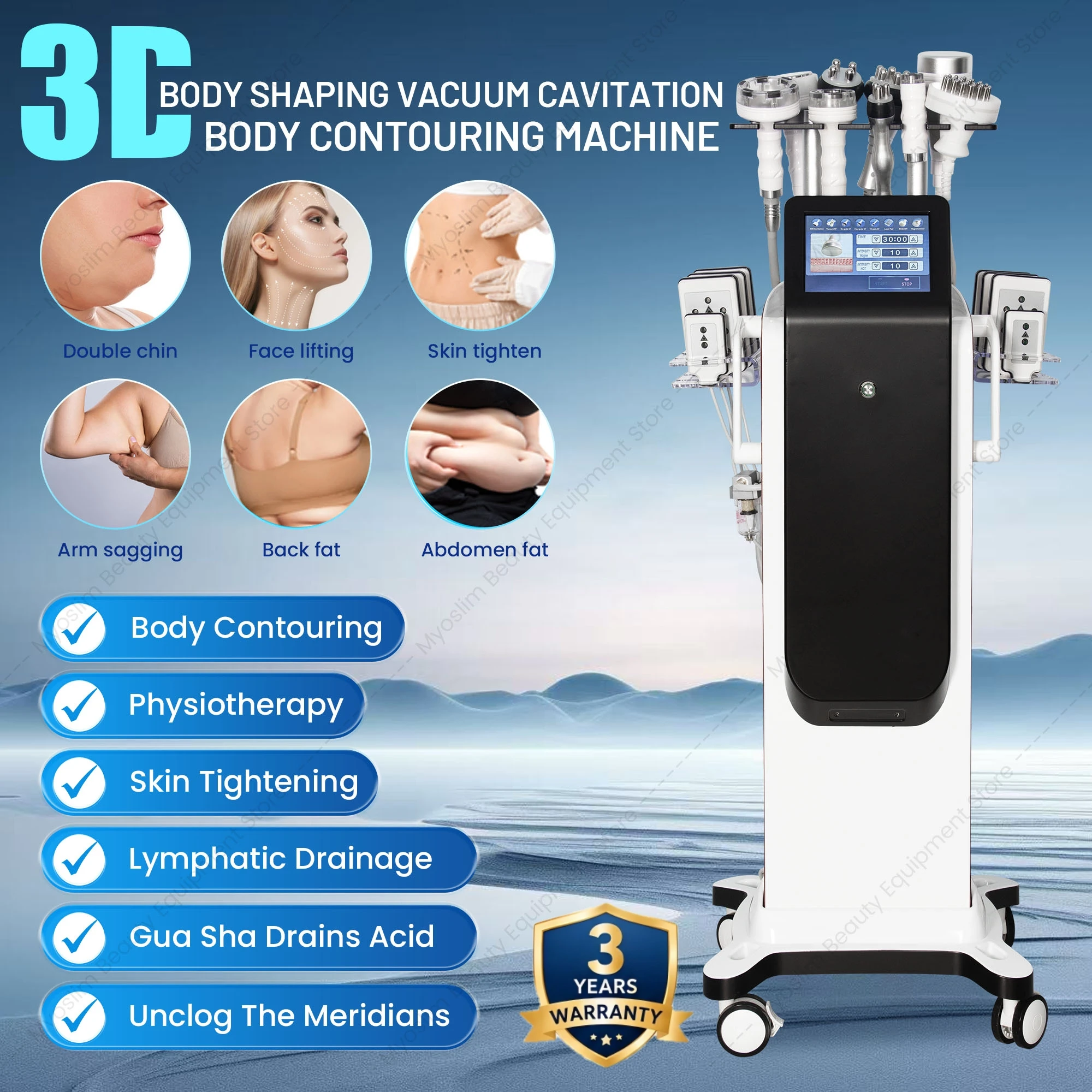 Diamond Cold Lipolysis Machine 360° Surround Cooling Dual Probes Non-Invasive Fat Reduction Device for Body Shaping
