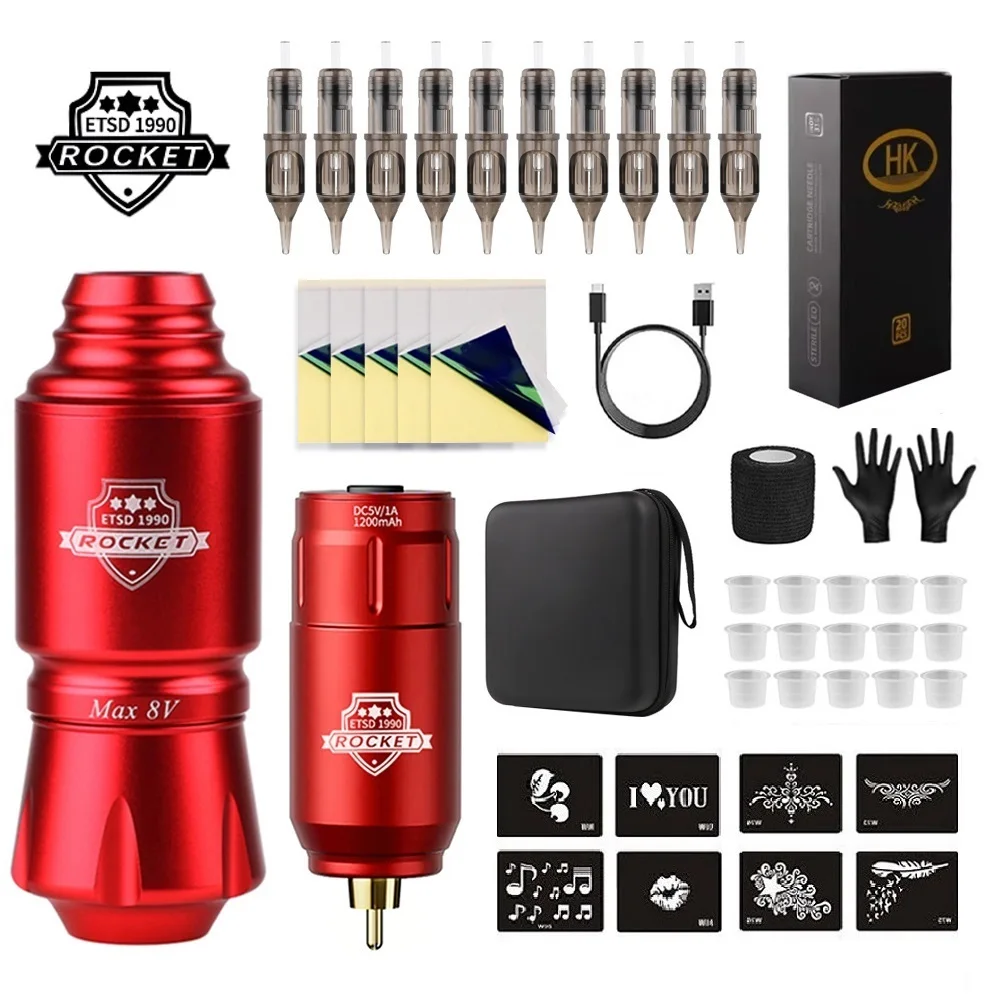 Rotary Wireless Tattoo Machine Kit Complete Tattoo Set with 10PCS Cartridge Needle Permanent Makeup Tool for Tattoo Artist