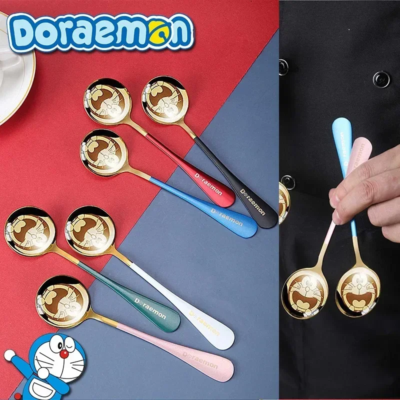 6 шт./компл. Doraemon бытовая высококачественная бутиковая маленькая ложка персонализированная аниме креативная десертная ложка из нержавеющей стали посуда
