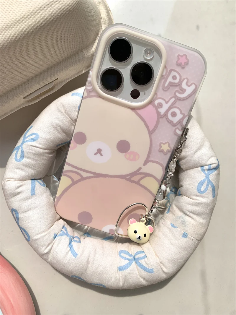 Ins Korea Cute Cartoon Adorkable Bear Phone Case For iPhone 13 12 14 15 16 Pro Max 3D Anime Funny Bear Shockproof Protect Cover