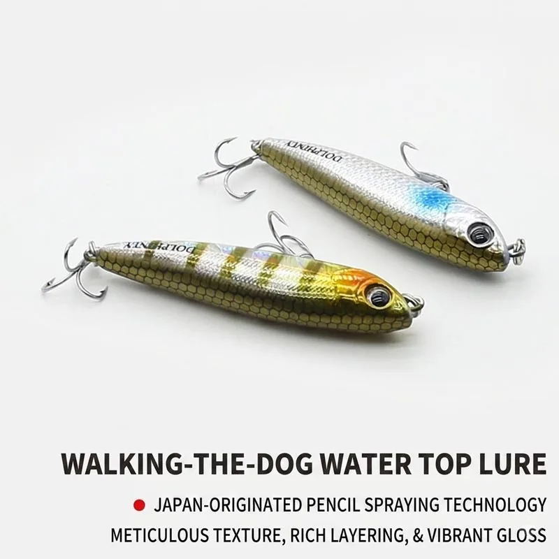 Topwater Floating Pencil Fishing Lures Mini Walker Hard Bait with Rattle Rustproof Treble Hooks for Bass Trout, 3.2g 5.5cm
