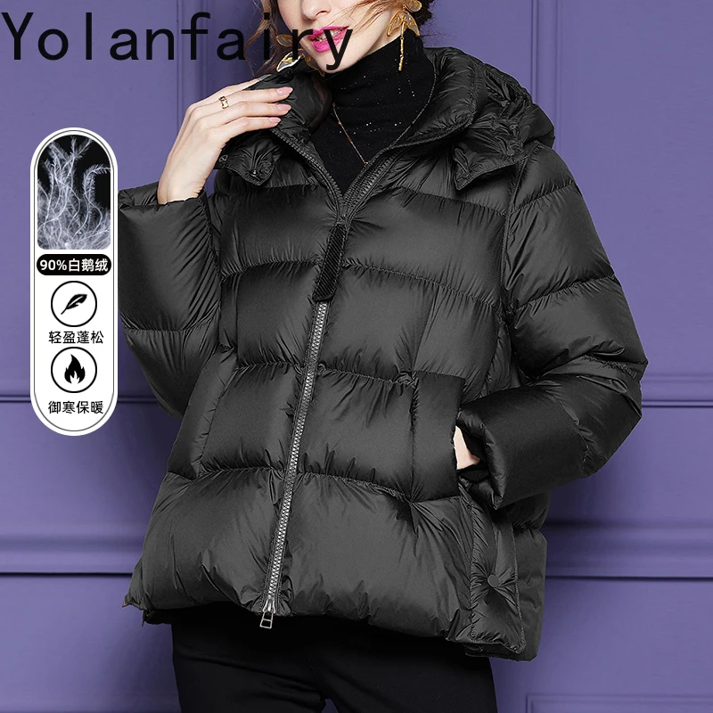 YOLANFAIRY 90% الأبيض أوزة أسفل معاطف للمرأة الشتاء الراقية الدافئة سترة منفوخة المرأة مقنعين الأحمر أسفل معطف Abrigos De Mujer #2