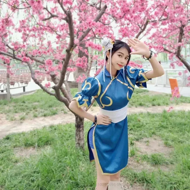 

XT8Chunli Костюм Игровой Персонаж Street Bully Полный Косплей Cheongsam Хэллоуин Сексуальный Комплект Браслет Головные Уборы @ XT6!