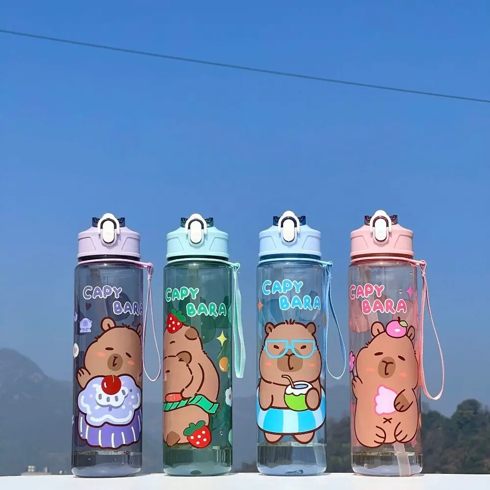

800 мл бутылки для воды с капибарой, милая прозрачная пластиковая чашка большой емкости с крышкой, соломенная чашка для молока, капибара, бутылка для питья сока