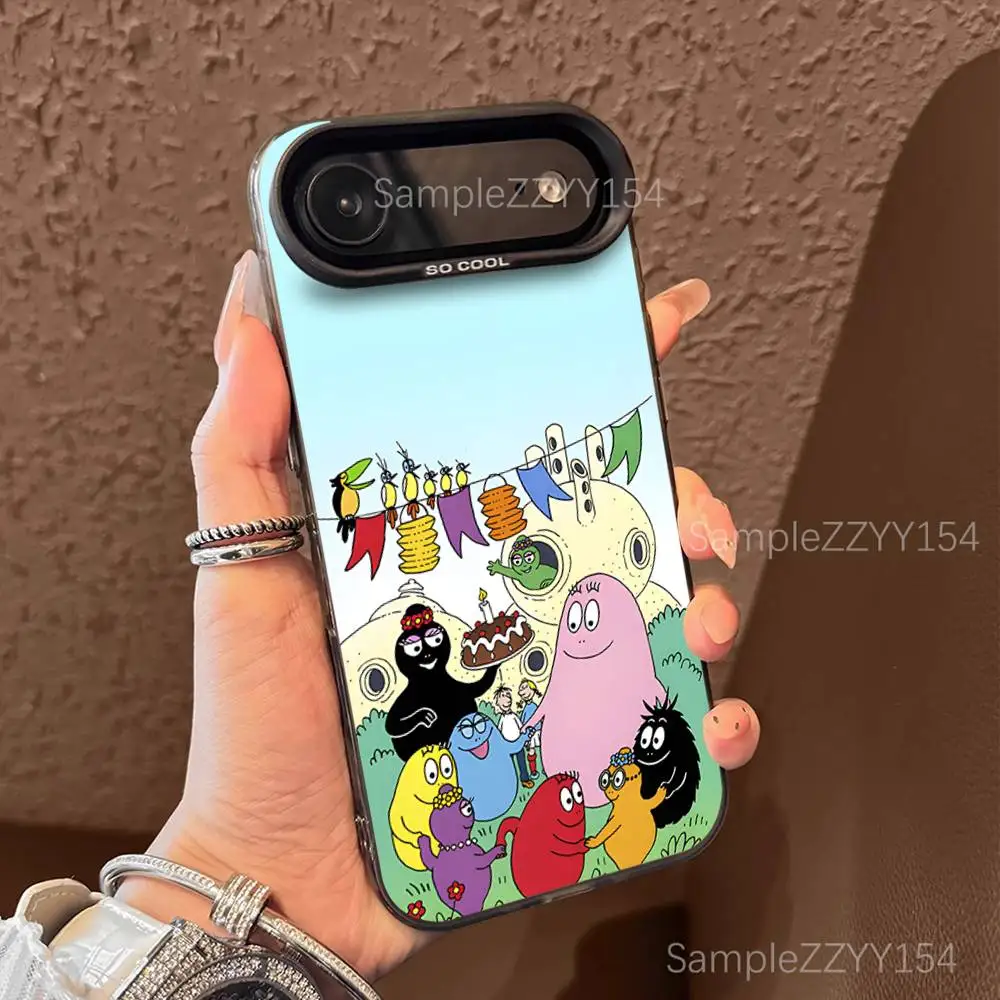 Милый чехол для телефона B-BarbapapaS для iPhone 17,16,15,14,13,12,X,8,Pro,Max,Plus,E,SE4,Air,Mini Black IMD Matte