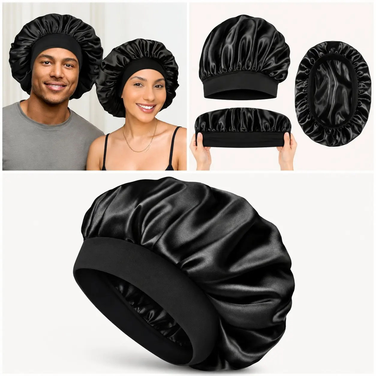 YANIBEST Soft Satin Bonnet for Men Women, Sleep Cap to Maintain Moisture | Unisex Double Layer, Bonnet for Sleeping, Protect Hair, Natural Wave, Curly Coily, Reduce Frizz, Adjustable Sleep Hat