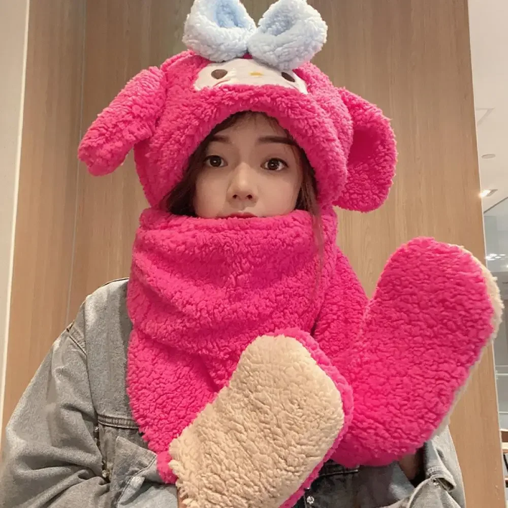 

Sanrioed Kawaii Plush Hat Scarf Gloves My Melody Pochacco Cinnamoroll Anime Winter Warm Cute Thicken Sweet Girl Student Gift