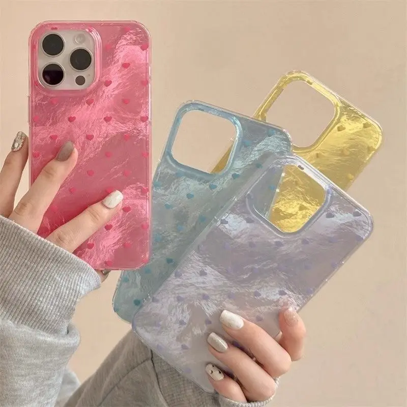 

Phone Case For iphone 16 15 14 13 12 11 Pro Max Plus New Korean INS Candy Color Love Print Tin Paper Pattern Protective Cover