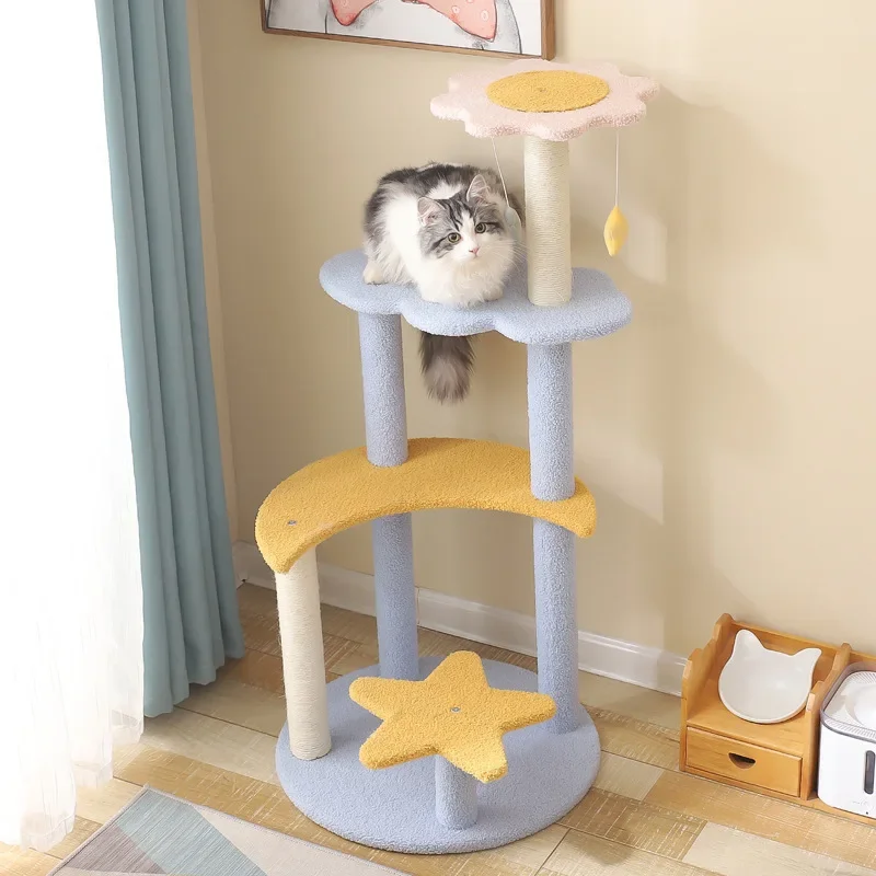 aNew Trending Floral Aesthetic Modern Fluffy Forest Cat Tree Wholesale Scratching Post High Quality Tree Tower for Cat
