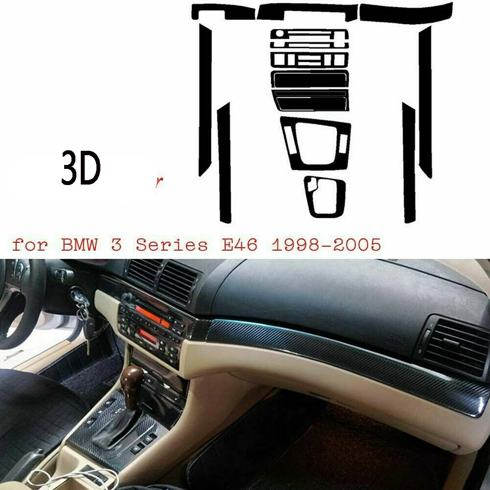 Car Interior Moulding Trim Strips For BMW 3 Series E46 1998-2005 Dashboard Carbon Fiber Sticker Auto Interior Accessories Parts