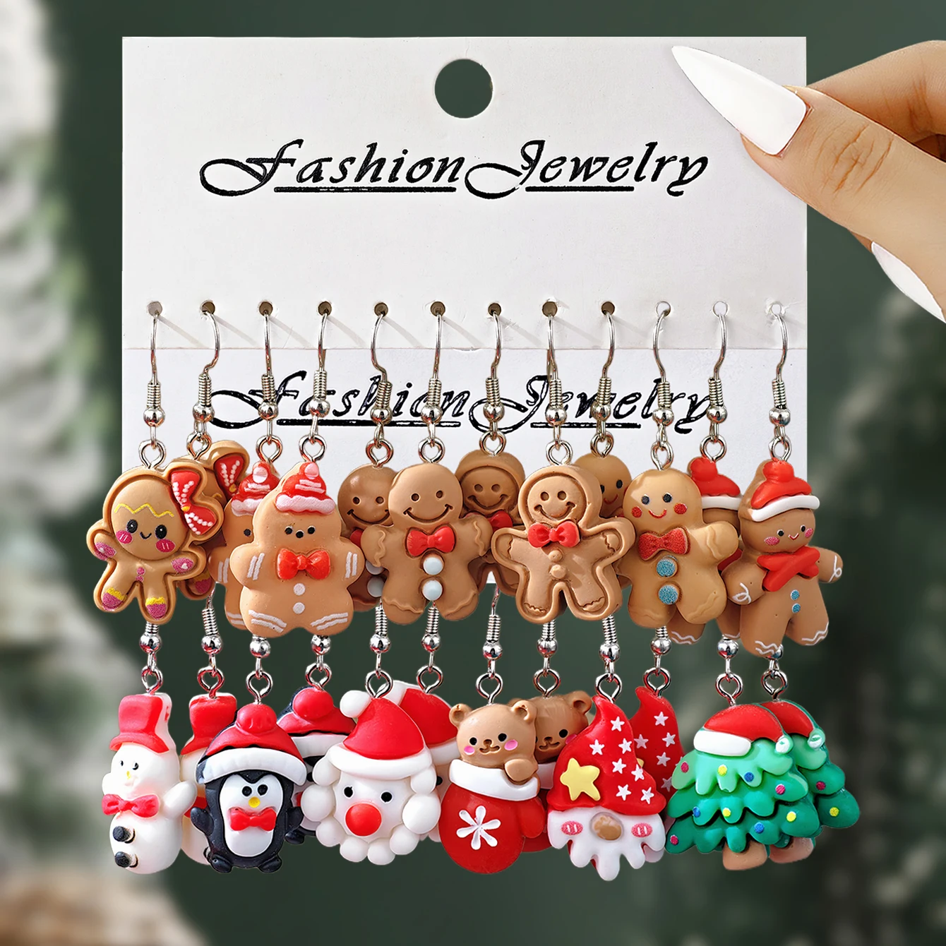 Nieuwe Leuke Cartoon Gingerbread Man Kerstboom Kerstman Pinguïn Hars Dangle Oorbellen Set Dames Kerstcadeau Sieraden