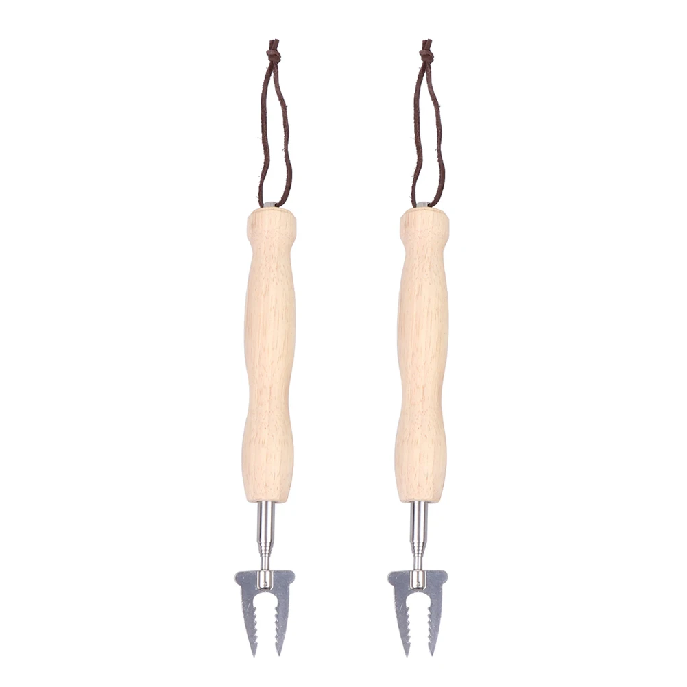 

2pcs Telescopic Fork Stainless Steel Wooden Handle Camping Meat Versatile Versatile Meat Fork Barbecue Skewer Kitchen Tool