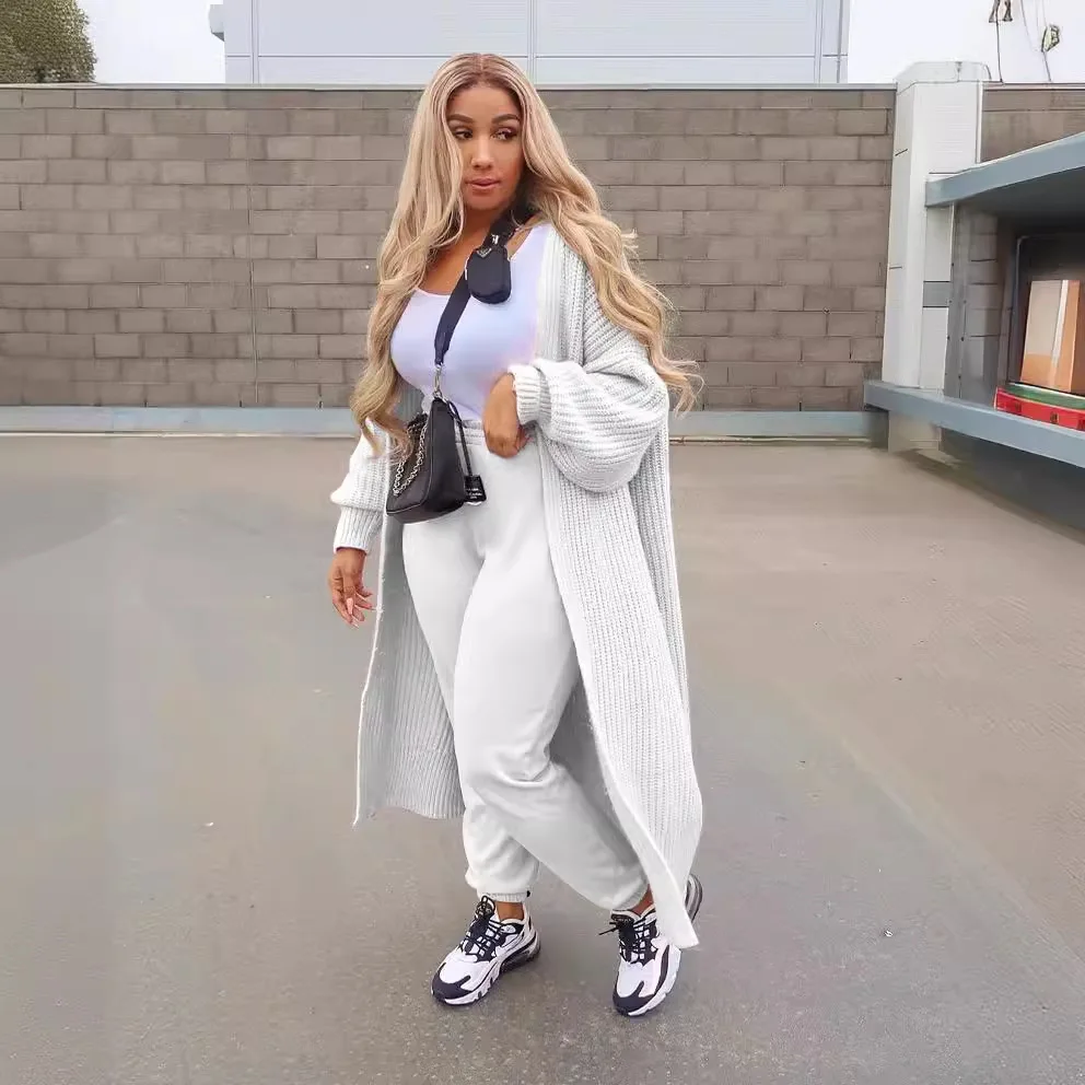 Faionable – pull ample pour la maison, Cardigan Long ouvert, vêtements d'extérieur décontractés pour femmes, taille haute, sept/neuf pantalons en Fiber de Polyester