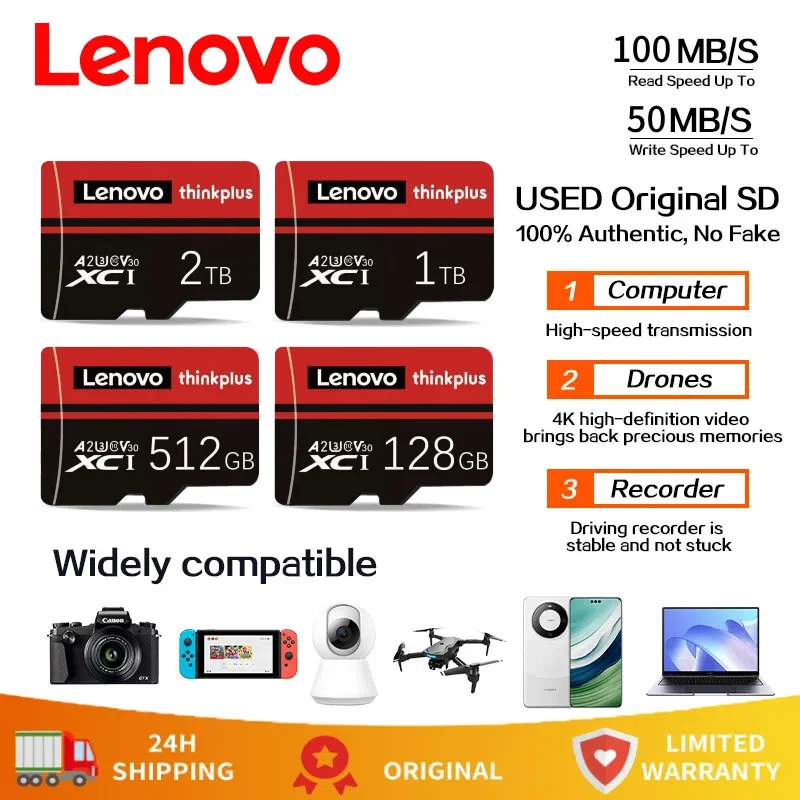 

Карты Lenovo Real Capacity Micro TF SD 2 ТБ 1 ТБ Memoria SD 256 ГБ 512 ГБ U3 Высокоскоростная карта памяти Cartao De Memoria 128 ГБ TF Flash