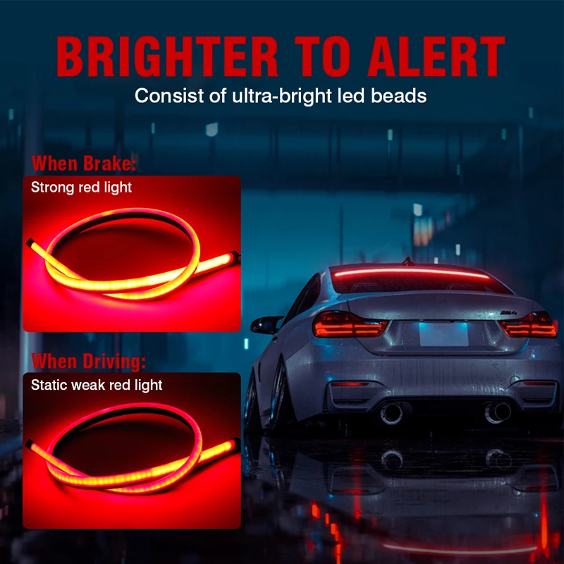 100cm Car Signal Lamp High Mount Stop Brake Light LED Flashing Auto Styling Safety Driving Warning Accessories Rear Tail Lights