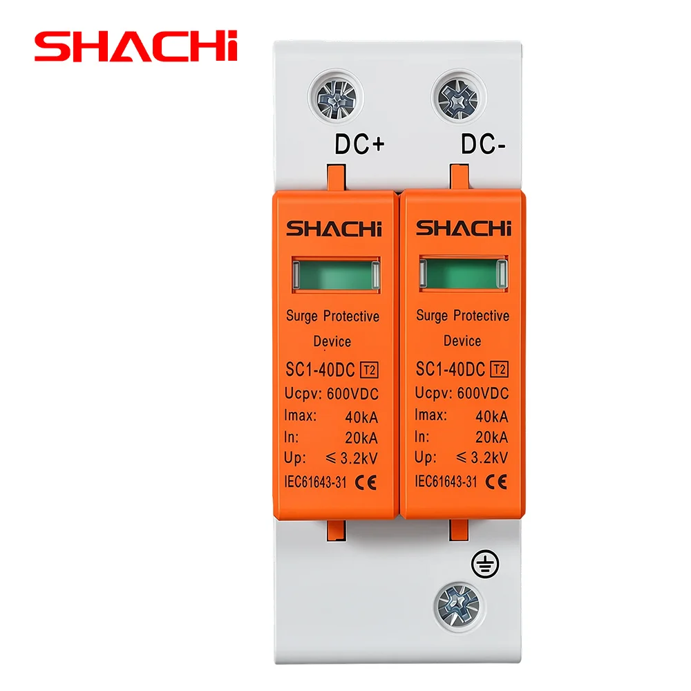 SHACHI DC SPD Surge Protective Device 500V 600V 1000V 2P 20KA 40KA  Voltage Protector Solar PV Photovoltaic Lightning Arrester