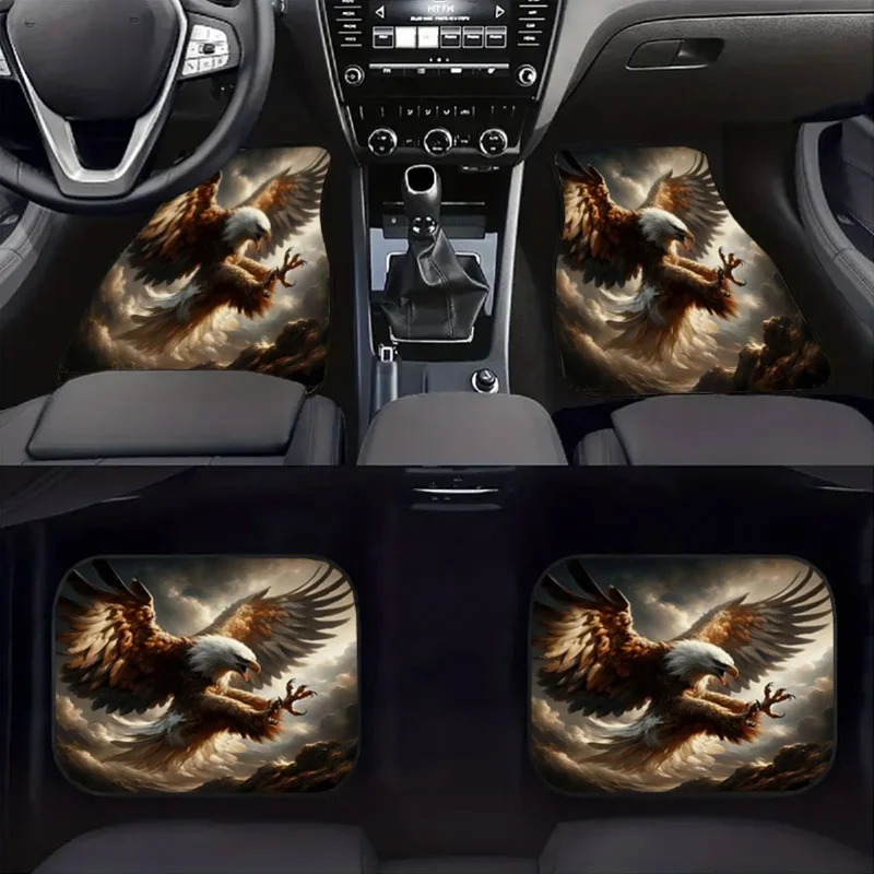 4pcs Eagle Soaring Pattern Car Floor Mat Set | Universal Anti-Slip Crystal Velvet Material, Enhances Interior Space Beauty, Easy