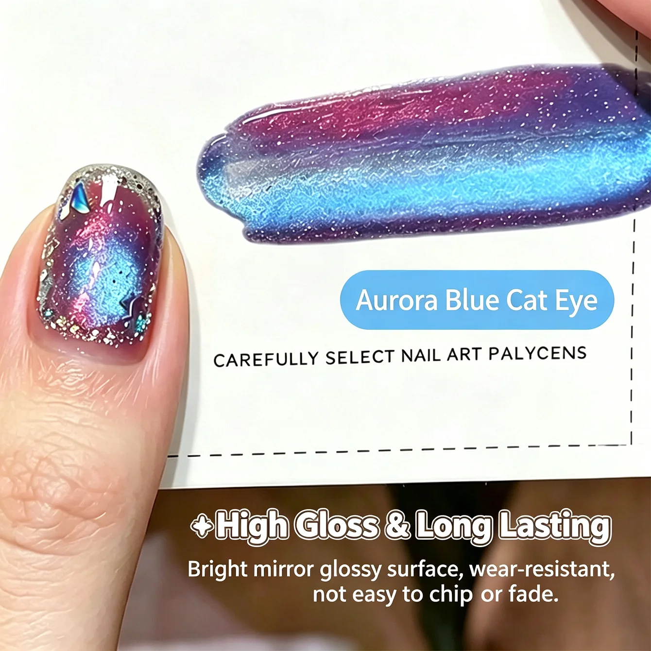 Aurora Blue Chameleon Magnetisches Katzenaugen-Nagelgel, Farbwechselndes Schimmerndes UV-Gel Polish zum Ablösen für Nagelkunst-Dekoration – Detail 7