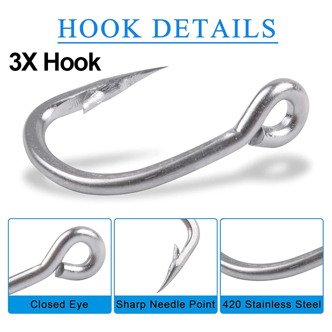 50PCS 3X Saltwater Circle Hooks Live Bait Fishing Hooks Super Stainless Steel Big Game Fish Hooks for Tuna Fishing 2/0-12/0