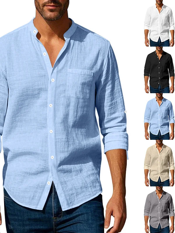 

Men's Pure Color Long Sve Stand up Collar irt Breathable Slim Fit European Sle Casual irt for Young Men