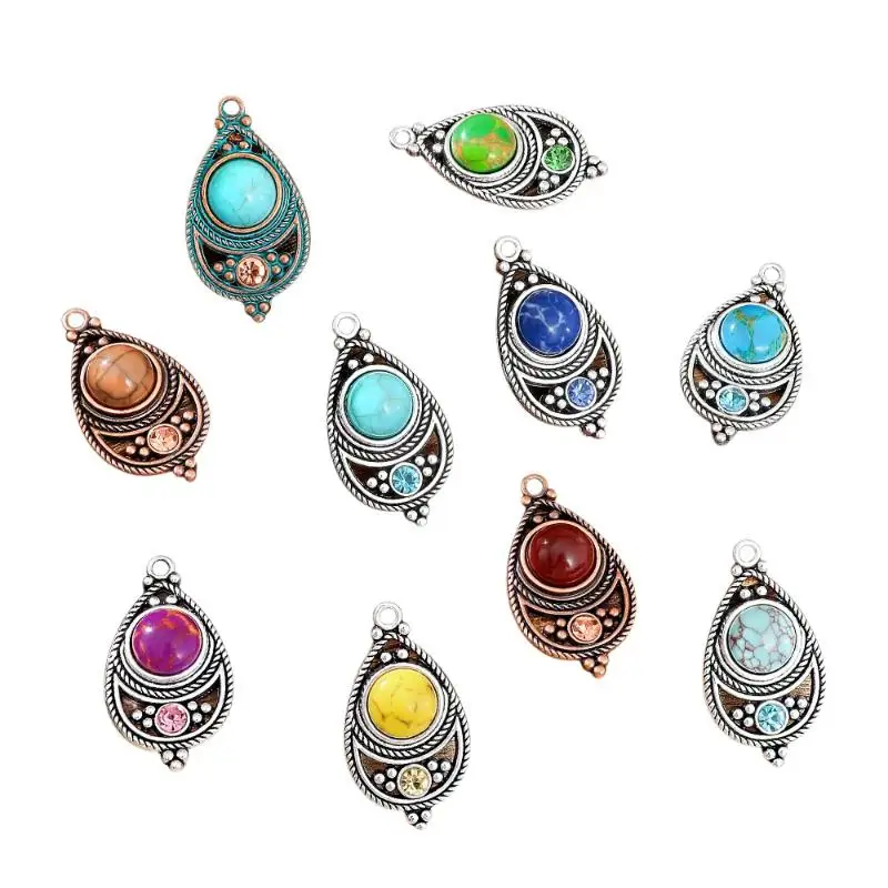 2 Stück Vintage Ethno-Bohemia Steinbesetzte Anhänger für Damen Ohrringe Halsketten Charms für DIY Schmuckherstellung Zubehör – Detail 5