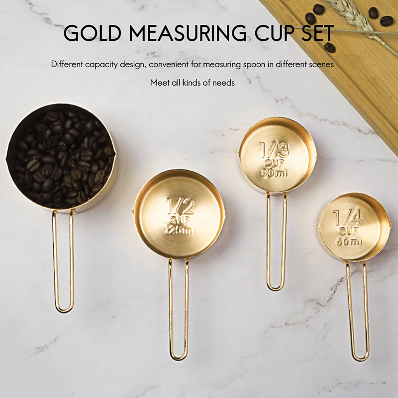 Gold Measuring Cups Measuring Spoons Set Stainless Steel 8 PIECE Dry And Liquid Ingredients Cooking Utensils