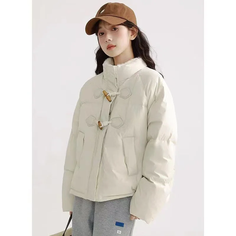 Bull's-horn Buckle Down Coat Women's Autumn And Winter 2025 New Fashion Short Loose Cotton-padded Jacket Korean Short Padded Top