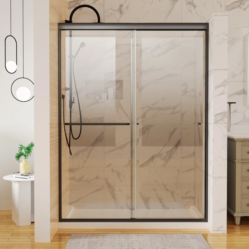 

50in. -54 in. x 72 in. Traditional Sliding Shower Door in Matte black with Clear Glass