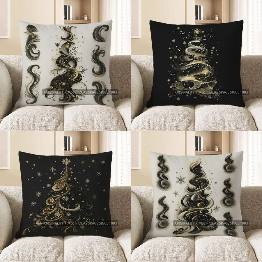 

Home Decor Elegant Black & Gold Swirls Patterned Pillow Pattern Cushion Cover Suitable For Sofa Bedroom Car Pillow Cover