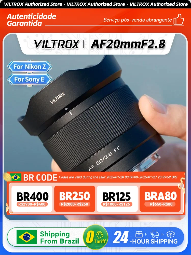 【Do Brasil】 Viltrox AF 20mm F2.8 Full Frame  Ultra Wide Angle Fisheye Lens for Sony E ZVE10 A7 A7II A7III Nikon Z Z30 Z50 20 2.8