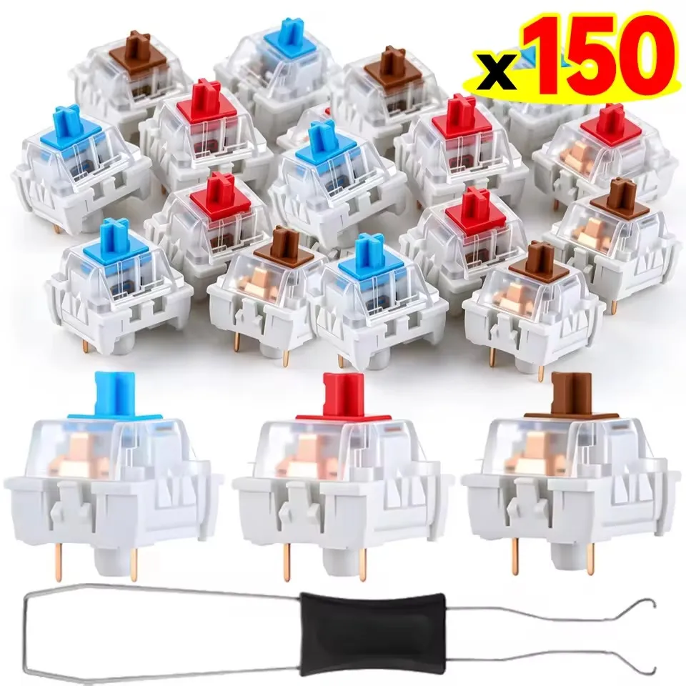 10-150Pcs 3 Pin Blue Red Brown Clicky Switches with Switch Puller Keyboard Clicker Keys Mechanical Keyboard Switches Clickers