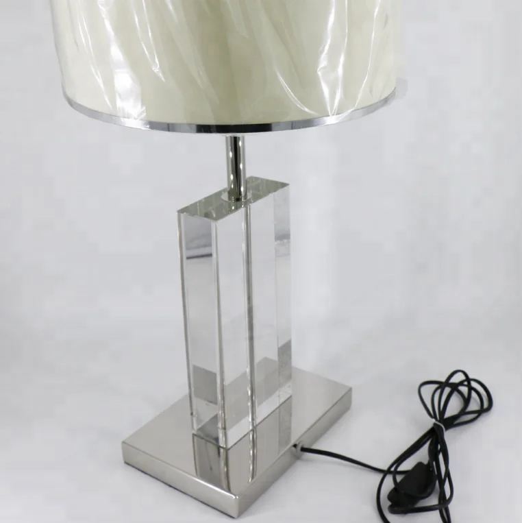 Decorate modern crystal fabric shade led desk lamp fitting hotel bedside luxury chrome project reading table lamp