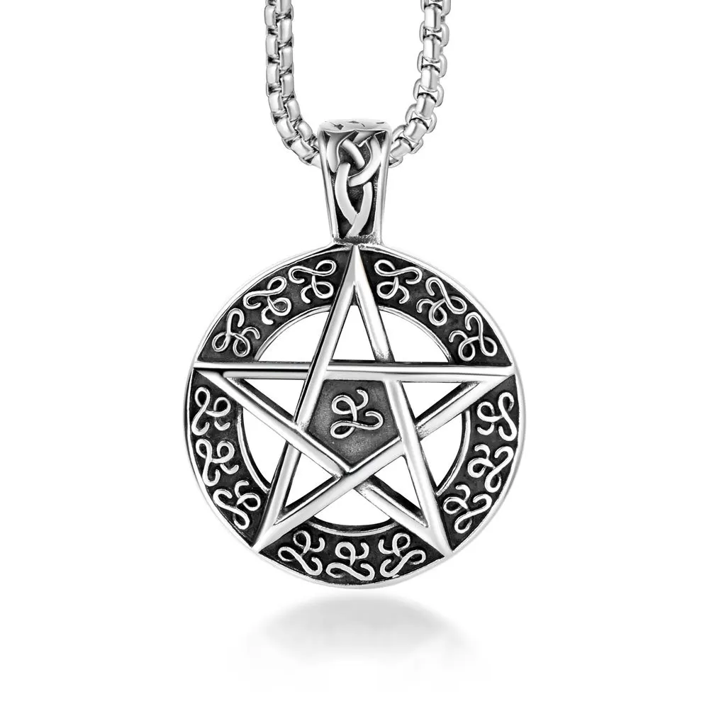 Fashion Lucky Pentagram, Men's Necklace Vintage Korean Edition Fashion Pentagram Star Pendant Titanium Steel Jewelry