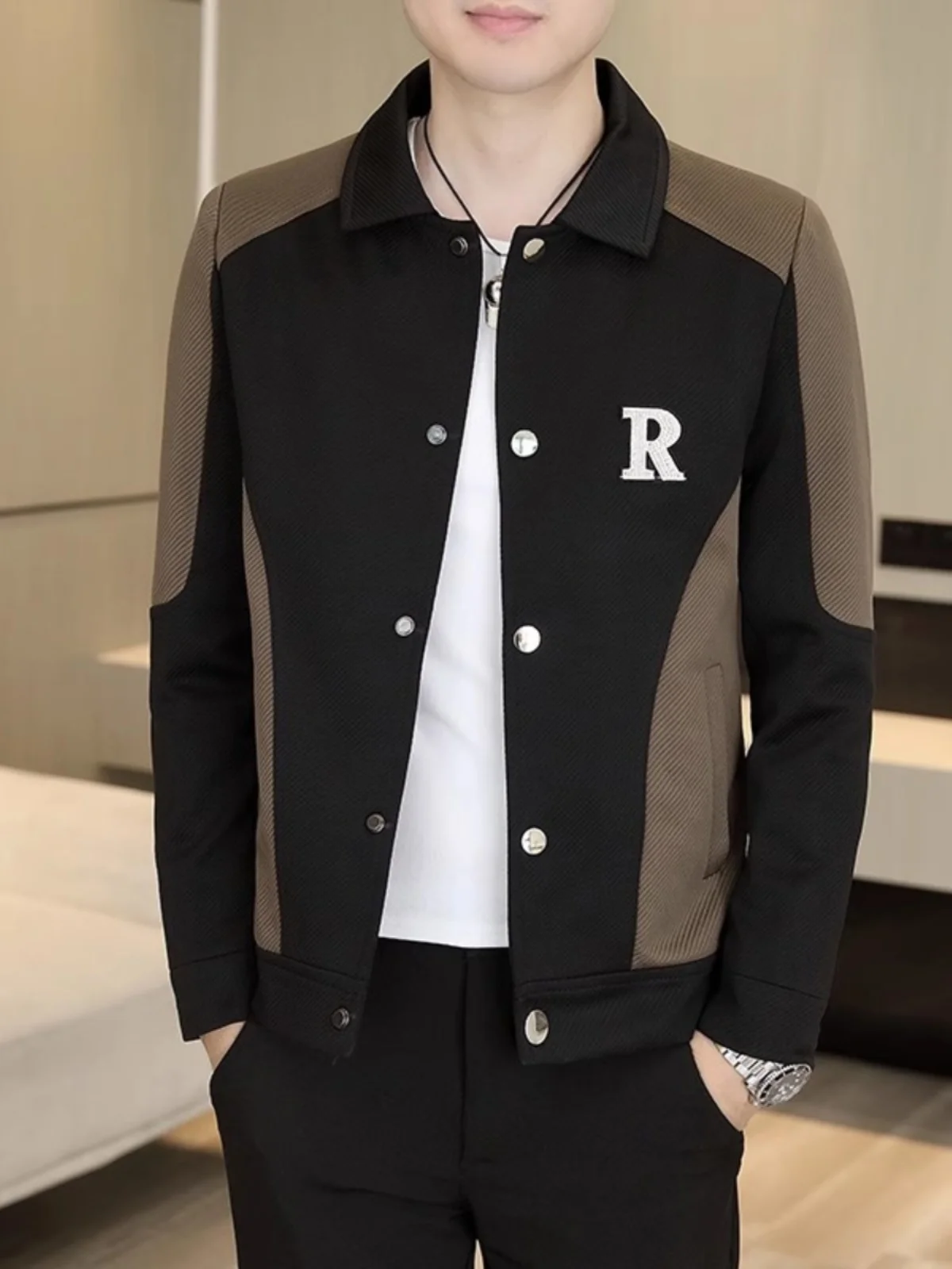 

Мужской повседневный топ с воротником-стойкой приталенного кроя для подростков и молодежи, модная универсальная верхняя одежда размера плюс