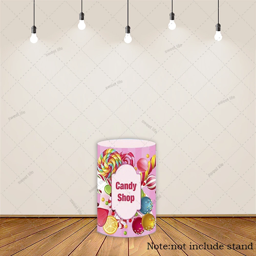 كاندي شوب غطاء اسطوانة صورة خلفية كاندي لاند عيد ميلاد الطفل دش الحلوى دائرة عمود طيدة يغطي
