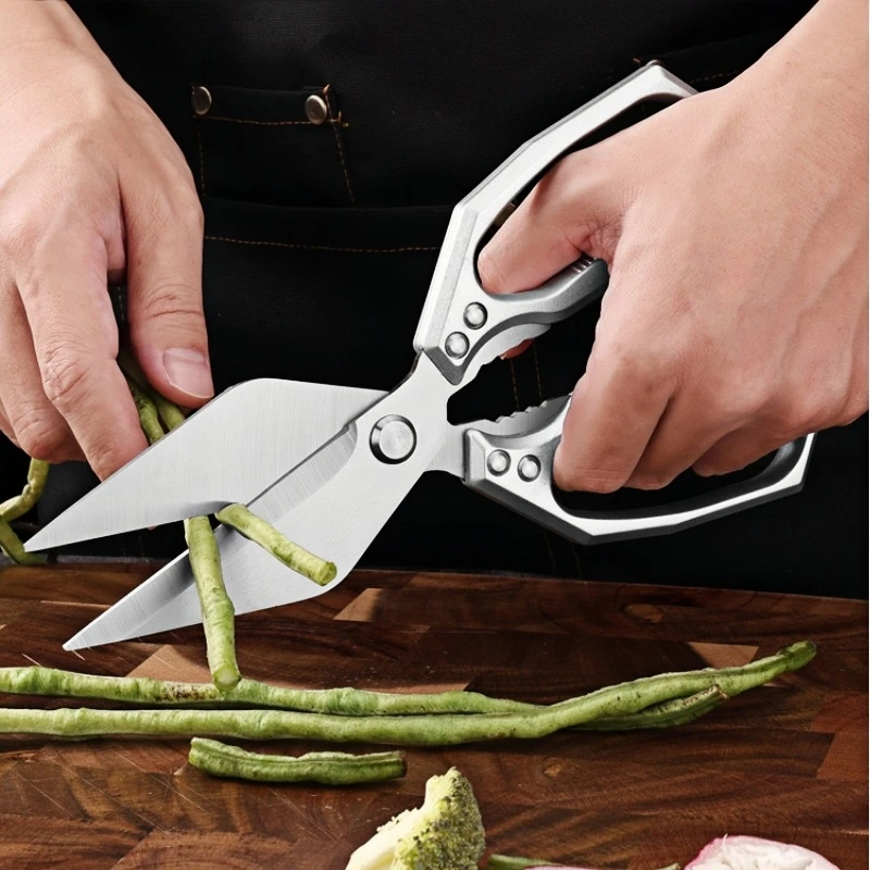 Kitchen Thickened Stainless Steel Scissors For Chicken, Duck, Fish, Barbecue, Vegetables Cutting Household Large Head Scissors
