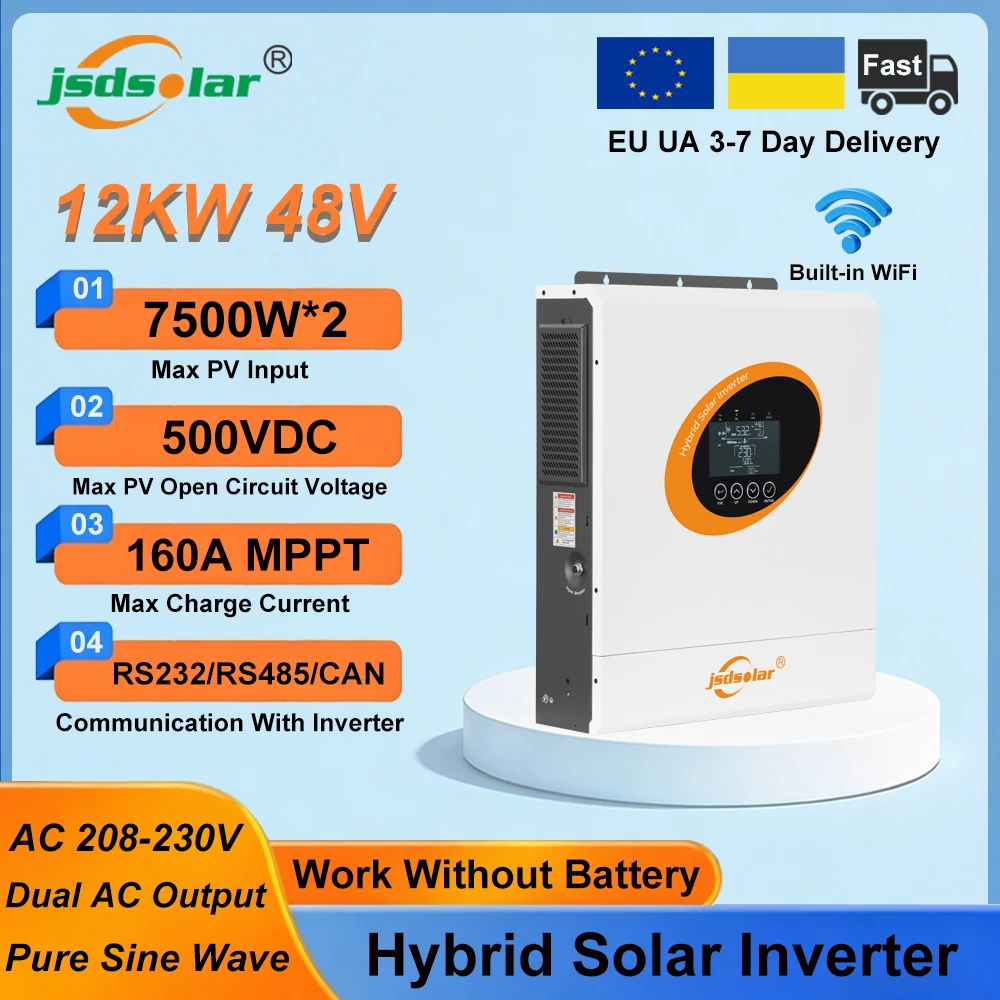 Jsdsolar12KW48VHybridSolarInverter230VACPureSineWavePVInverters160ADualMPPTSolarChargerDualPVInputWithWiFiRS232RS485ForSolarSystemOffGrid-AliExpress13