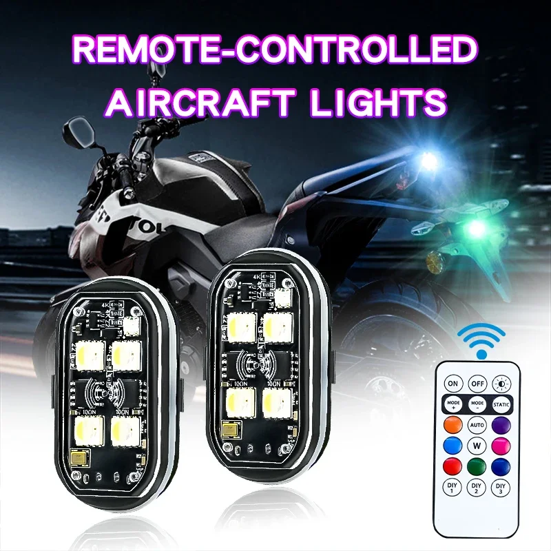 2/4pcs Wireless LED Strobe Lights Car Decor Atmosphere Light, 8 Colors Motorcycle Lights LED Flash with USB Charging