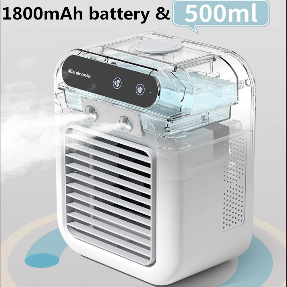 2 versnellingen draagbare airconditioner koeler ventilator USB oplaadbare mini-luchtbevochtiger voor thuis kamer camping koelwatertank nachtlampje