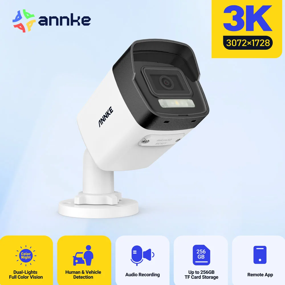 

ANNKE 3K IR Network Camera Built-in microphone Indoor Outdoor Security Cameras H.265+ 5MP Support PoE DC12V IP Camera 1PC