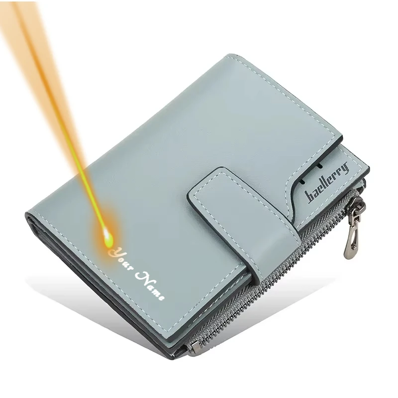 Customized Name Fashion Short PU Leather for Women Wallets Quality Card Holder Classic Female Purse Zipper Personalized Gift