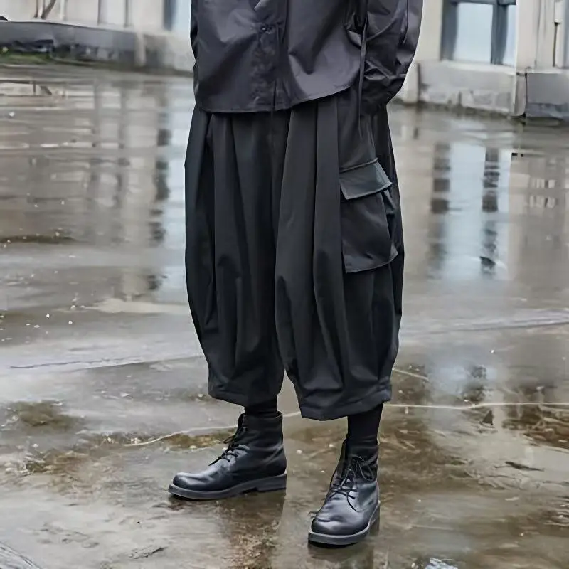 Summer New Design Dark Japanese Style Workwear Loose Wide Leg Straight Pants Multi-Pocket Unisex Casual Trousers